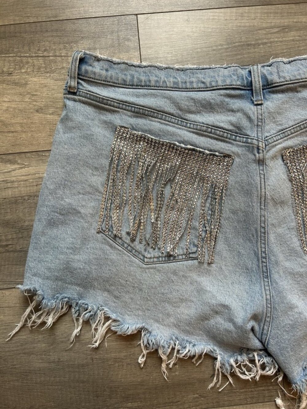 Abercrombie & Fitch Jorts Short Curve Love 35/20 Sparkle Fringe Denim Shorts Y2K - Picture 4 of 14